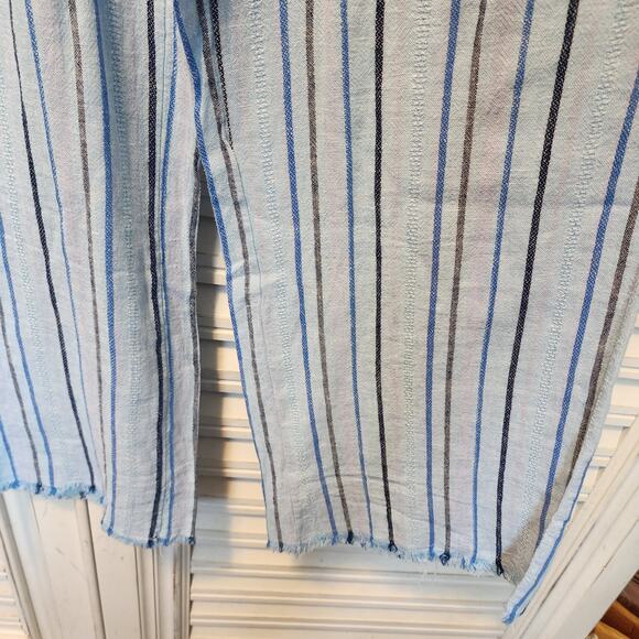 Indigo Rein Blue Striped Linen Blend Pull On Raw Hem Pant Small Pockets - Picture 3 of 6